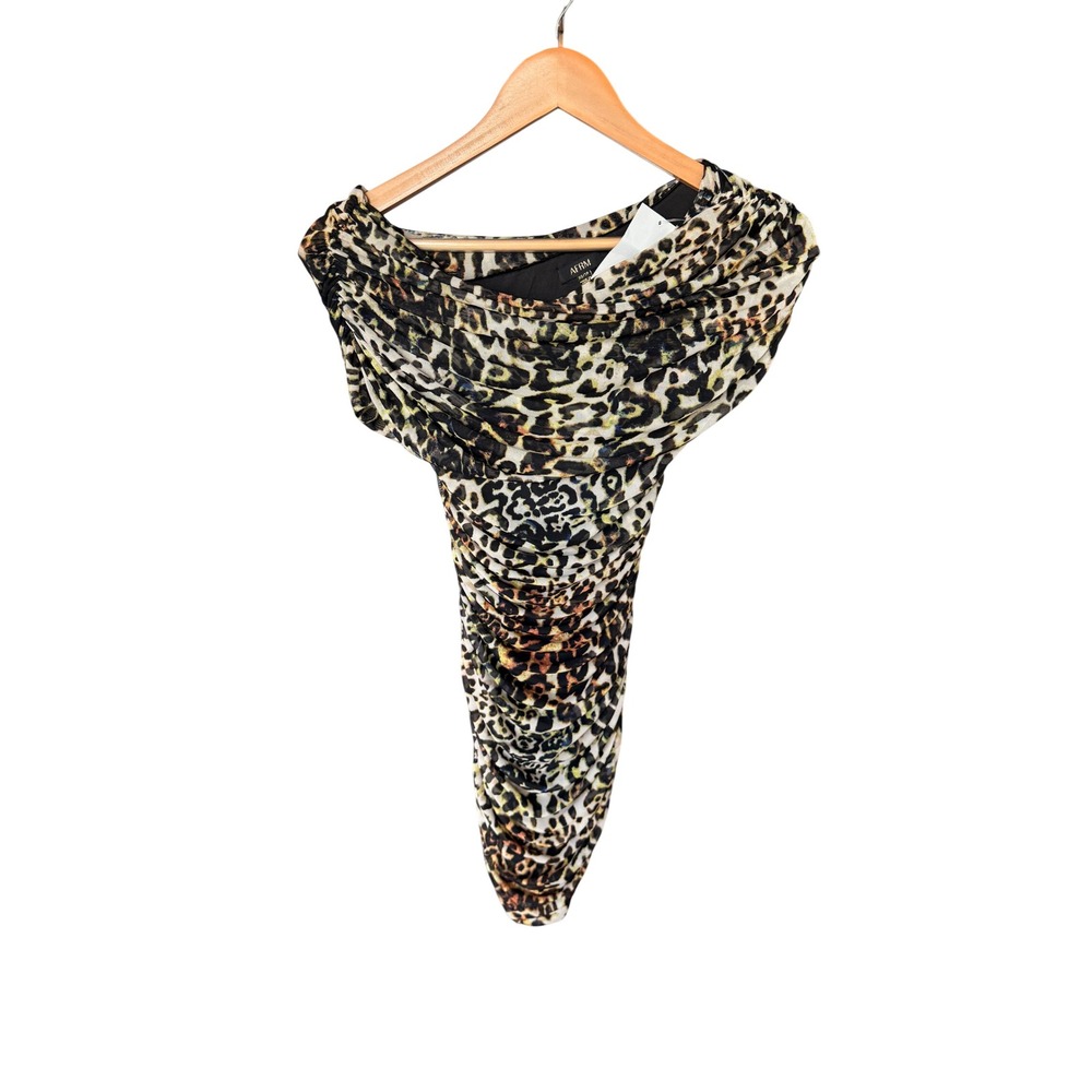 AFRM Leopard Print Ruched Bodycon Mini Dress XS - Picture 2 of 7